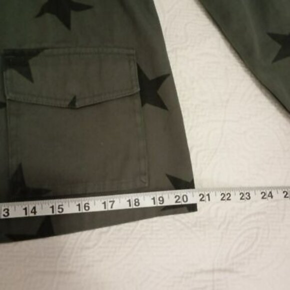 Vigoss Utility Jacket Olive Star Print Button Front Cinched Waist Womens - Picture 11 of 12